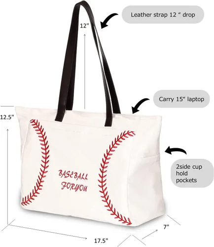 Vista 2 de Bolsas de béisbol para mujer, bolsas de lona gruesa con bolsillos, artículos esenciales deportivos para mamá, accesorios para el día del juego