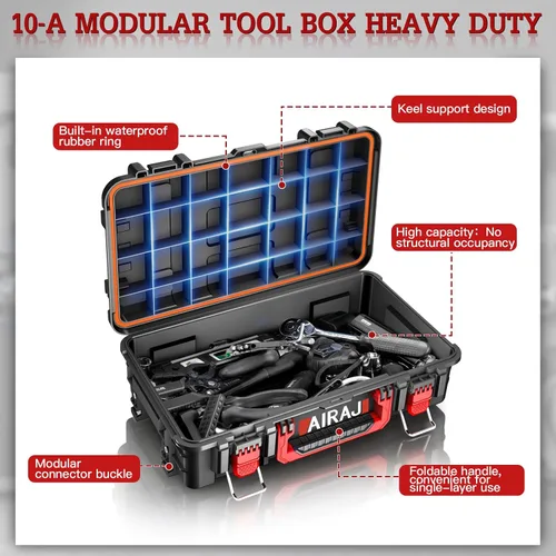 Vista 4 de Caja de herramientas rodante con ruedas resistente, organizador modular apilable, caja de herramientas impermeable para herramientas manuales