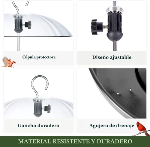 Vista 5 de Kingsyard - Comedero para pájaros con cúpula ajustable para colgar al aire libre