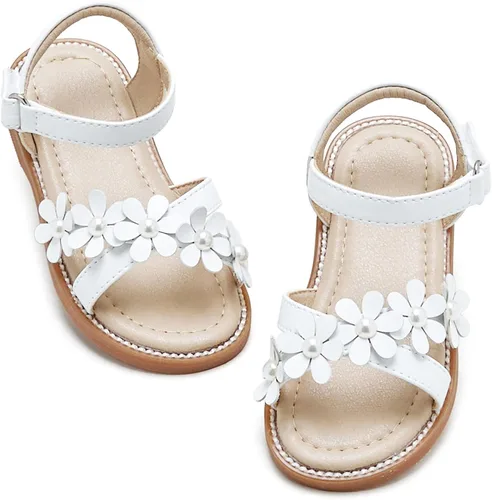 Vista 12 de Sandalias de verano para niñas con puntera abierta, sandalias planas de princesa con suela cómoda D742 Oro