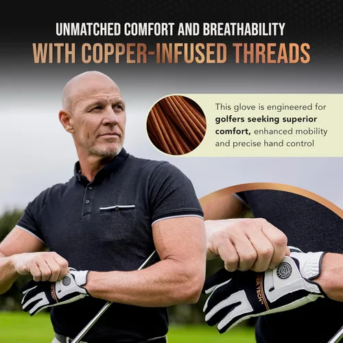 Vista 6 de Copper Tech Golf Gloves Men Right Handed Golfer Or Left Handed Golfer (2 Pack) Copper Compression Joint Support Flexible & Comfortable Fit with