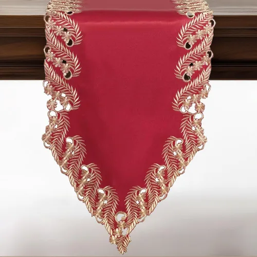 Vista 22 de DECOZEN Camino de Mesa Navideño Dorado con Ciruela – Bufanda Decorativa Bordada para Comedor y Tocador para Mesas Navideñas, Bodas y Fiestas – 14 x