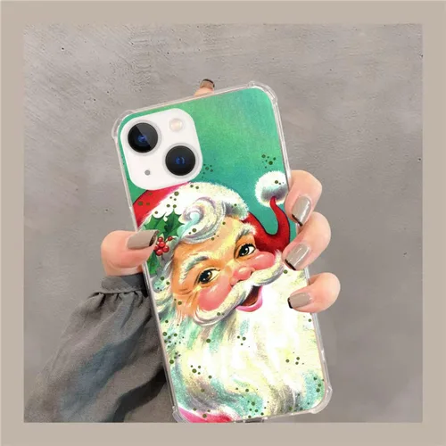 Vista 2 de Funda retro vintage de Papá Noel para iPhone 15, diseño de dibujos animados Kawaii de invierno para niñas, niños, mujeres y hombres, funda única