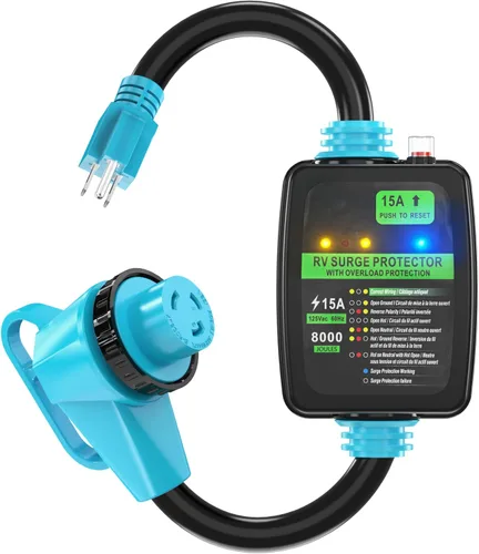 Vista 9 de CircleCord Cable adaptador protector contra sobretensiones RV de 30 amperios a 15 A, 110 voltios