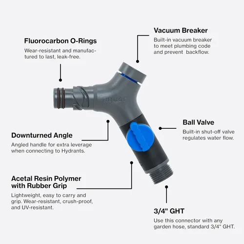 Vista 4 de Aquor Comfort Grip VB Conector de Manguera – Conector de manguera de jardín con disyuntor de vacío integrado y válvula de bola, prevención