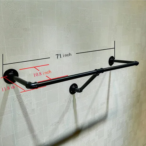 Vista 2 de Sistema de estantes colgantes de ropa para montar en la pared de tubería industrial, perchero de metal para ropa, estante de ropa perfecto