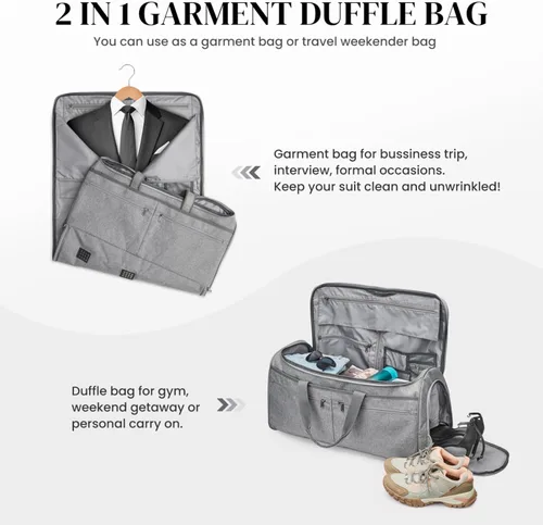 Vista 5 de S-ZONE Bolsa de viaje convertible de 50 litros para ropa de mano para hombres y mujeres, 2 en 1, maleta colgante para traje de viaje de negocios