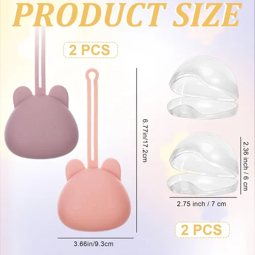 Vista 2 de Juego de 4 fundas para chupetes, 2 bolsas portátiles de silicona con correa suave y 2 cajas de almacenamiento transparentes para bolsa de pañales