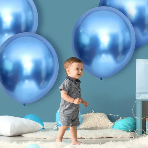 Vista 5 de Skylety Paquete de 10 globos metálicos azules de 18 pulgadas, globos de helio de látex grandes cromados brillantes y gruesos para guirnalda