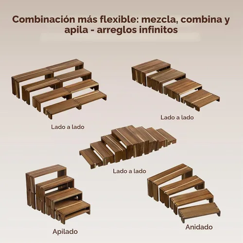 Vista 5 de Juego de 2 soportes de exhibición de madera de acacia anchos, soporte