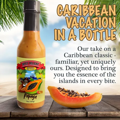 Vista 3 de Spicy Delight - Mejor salsa picante de Flavor Pirate, salsa picante de Aruba hecha con pimienta habanero, papaya y especias, salsa picante de papaya
