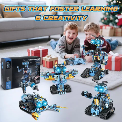 Vista 7 de OKKIDY Juguetes de construcción de robot para niños, 4 en 1 recargable con control remoto RC robótica STEM Kit de bloques de construcción RC