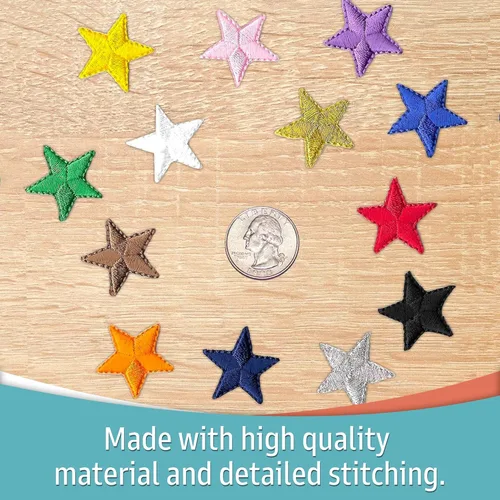 Vista 3 de Laughing Lizards Parches bordados con estrellas para planchar para ropa, chaquetas, mochilas y decoraciones (negro, 1 pulgada)