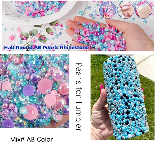 Vista 5 de Diamantes de imitación y perlas artesanales de tamaño mixto de 1.06 oz, diamantes de imitación de resina de gelatina de 0.079 a 0.394 pulgadas