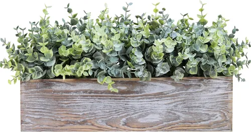 Vista 11 de Winlyn Planta de boj artificial de 14 pulgadas, arreglo de vegetación de boj sintético en negro, maceta rectangular de madera en maceta, planta
