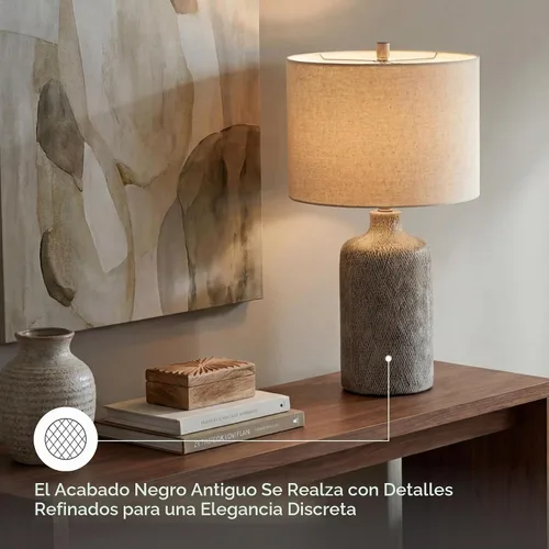 Vista 4 de [Usado] Signature Design by Ashley Linus Modern - Lámpara de mesa de cerámica de 25 pulgadas, acabado de piedra natural Gris pardo con transparente
