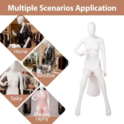 Vista 3 de Maniquí femenino de medio cuerpo blanco postura sentada maniquí femenino elegante con base estable Manne quin vestido forma exhibición maniquíes