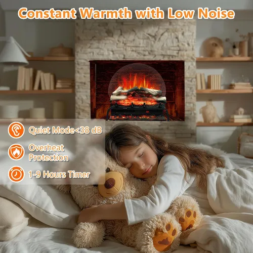 Vista 7 de Calentador eléctrico de troncos de chimenea de 25 pulgadas, juego de troncos de chimenea eléctrica independiente con control remoto y aplicación
