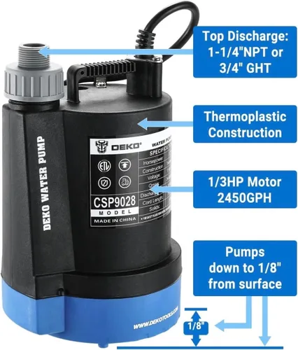 Vista 3 de Bomba de agua #US 1/3HP 2450 GPH Sumergible Utilidad Motor de alta eficiencia