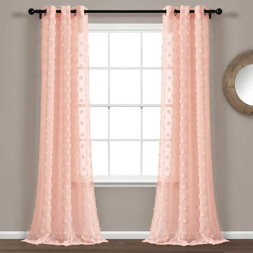 Vista 2 de Lush Decor Par de paneles de cortinas transparentes con ojales y puntos texturizados (84 x 38 pulgadas)