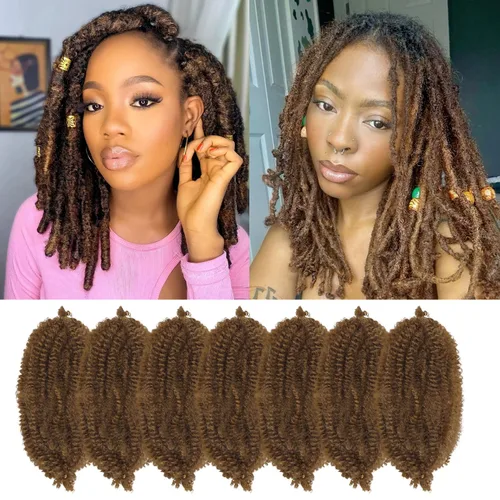 Vista 29 de Cabello para Trenzas Marley Twist de 10 pulgadas Negro 3 Paquetes Cabello Afro Twist Elástico Preseparado para Locs Suaves Cabello Spring Twist