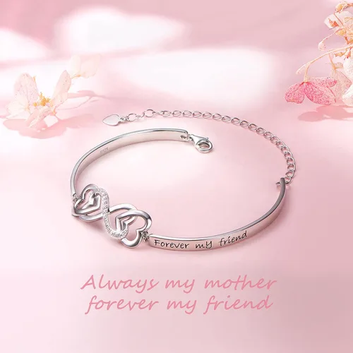 Vista 6 de DAOCHONG Pulsera de plata de ley 925 con diseño de infinito y corazón para mujer