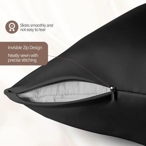 Vista 7 de Fundas de almohada de seda King - Funda de almohada de lujo 6A 100% seda de morera para cabello y piel, antiarrugas, refrescantes y suaves Negro