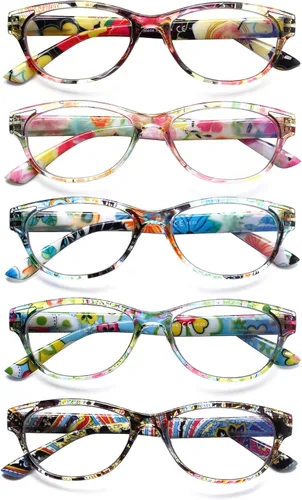 Vista 9 de SIGVAN Gafas de Lectura de Ojo de Gato para Damas 5 Pares con Bloqueo de Luz Azul Bisagra de Resorte Estampado de Patrón de Moda Lectores