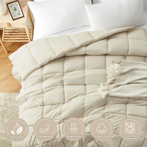 Vista 2 de Homelike Moment Edredón tamaño king - Inserto de edredón beige, alternativa al plumón, edredón ligero para cama king, ropa de cama ligera