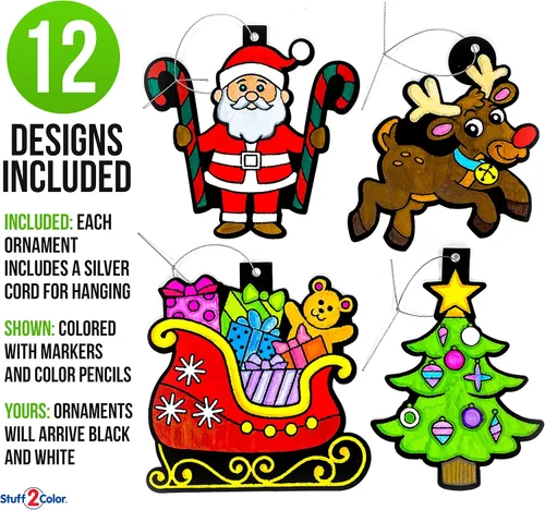 Vista 2 de Colorea tus propios adornos de Navidad, paquete de 12 unidades, manualidades y manualidades para niños para todas las edades, proyecto de vacaciones