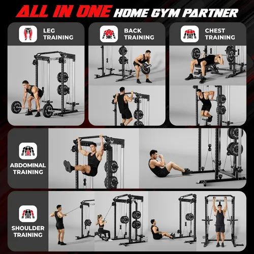 Vista 3 de C21 Power Cage 2000LBS Multi-Function Power Rack with Independent Dual Pulley System, All-in-One Squat Rack for Cable Crossover, Home Gym Workout