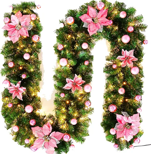 Vista 9 de Guirnalda de Navidad – Flores artificiales de ratán de Navidad de 8.8 pies, plantas de vid para interiores y exteriores, puerta de jardín
