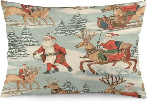 Vista 34 de Fundas de almohada decorativas de invierno, con bastones de caramelo, alce, Papá Noel, paseos en trineo, 12 x 20 pulgadas, con cremallera