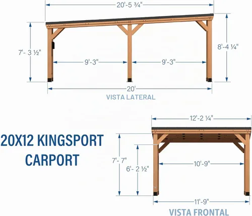 Vista 3 de Backyard Discovery Kingsport Garaje de madera de cedro para exteriores de 20 x 12 pies con techo inclinado de acero galvanizado resistente, soporte