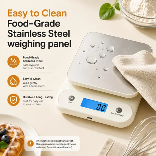 Vista 4 de Báscula digital de alimentos para cocina, 11 libras, 0.1 oz, 11.0 lbs/0.00 oz, báscula de cocina para cocinar hornear, batería de litio integrada