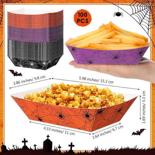 Vista 2 de Yinkin 100 bandejas de papel de Halloween para alimentos, bote de comida