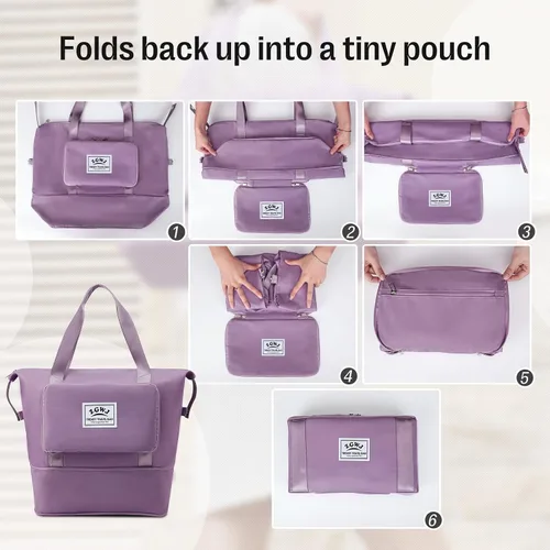 Vista 4 de ZGWJ Bolsas de viaje expandibles, bolsa de fin de semana para mujer, plegable, para llevar