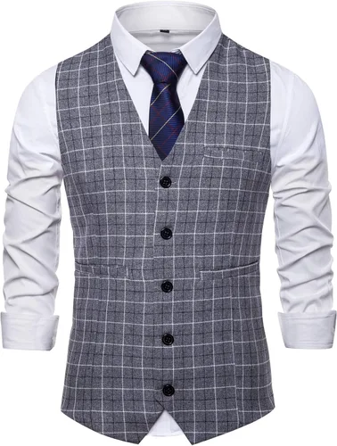 Vista 2 de DONGD Chaleco de traje formal para hombre, chaleco de vestir de negocios para traje o esmoquin Gris