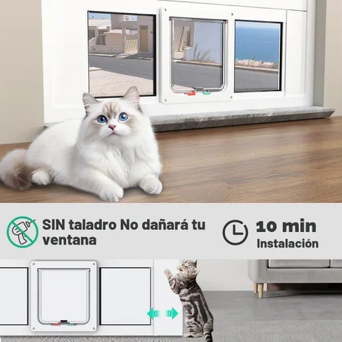 Vista 3 de Puerta de gato de aluminio para ventanas, ajustable para adaptarse a un ancho de ventana de 24 a 28 pulgadas, inserto de ventana de puerta de gato