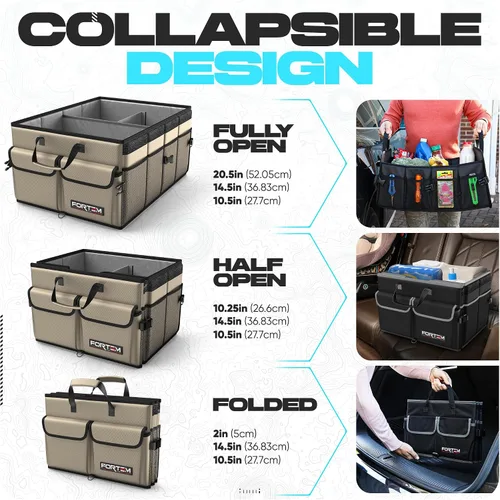 Vista 6 de FORTEM Organizador de maletero para SUV, organizador de maletero de automóvil, almacenamiento plegable, accesorios de coche para mujeres y hombres