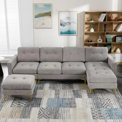 Vista 34 de Moderno sofá modular grande en forma de U, sofá cama convertible con diván reversible para sala de estar, asiento de almacenamiento, adecuado