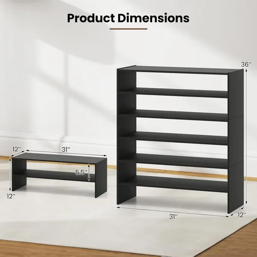 Vista 3 de Giantex zapatero vertical 3 en 1, organizador de almacenamiento de zapatos de 6 niveles de pie con diseño apilable para 18 pares, estante de zapatos