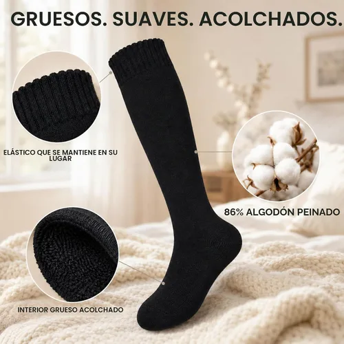 Vista 4 de YEJIMONG Calcetines altos gruesos y cálidos para mujer, acolchados, 4 pares Negro