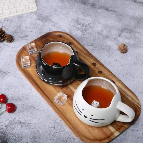 Vista 2 de Koolkatkoo Juego de tazas de café con diseño de gato lindo para niñas y mujeres, tazas de cerámica para parejas de gatitos para amantes