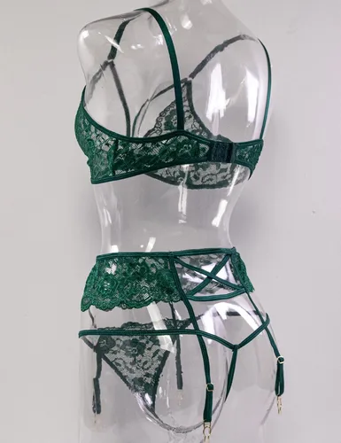 Vista 3 de Lencería para mujer con medias y guantes o máscara de ojos, liguero conjunto de lencería