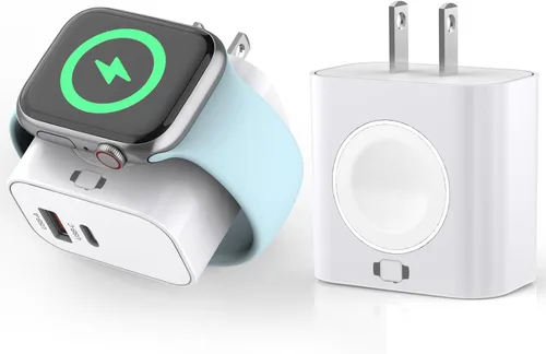 Vista 8 de Bloque de carga para Apple Watch, 23 W PD 3 en 1, bloque de carga USB C integrado, inalámbrico, magnético, cargador de pared, enchufe compatible
