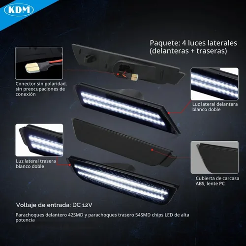 Vista 4 de KDM - Luz LED para parachoques delantero y trasero para Chevy Camaro 2010-2015 38-40 Blanco
