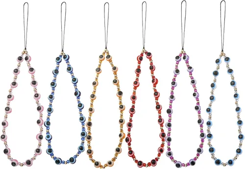 Vista 8 de 6 dijes con cuentas para teléfono, correas con cuentas de frutas, estrellas, perlas falsas y arcoíris, cadenas de teléfono con cuentas para cámara