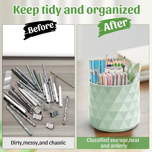 Vista 2 de minimaliving Organizador de Escritorio, Portabolígrafos con Brillo de Diamante para Escritorio, Accesorios de Oficina Giratorios 360°, Portalápices