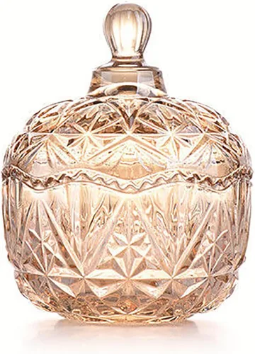 Vista 23 de Tarro de almacenamiento de caramelos de vidrio de cristal colorido con relieve, lujoso recipiente para buffet de galletas con tapas, caja